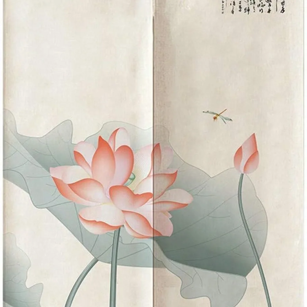 MYRU Japanese Noren Doorway Curtain Tapestry (Green Lotus,33.5 Inches x 59 Inche - Picture 3 of 8